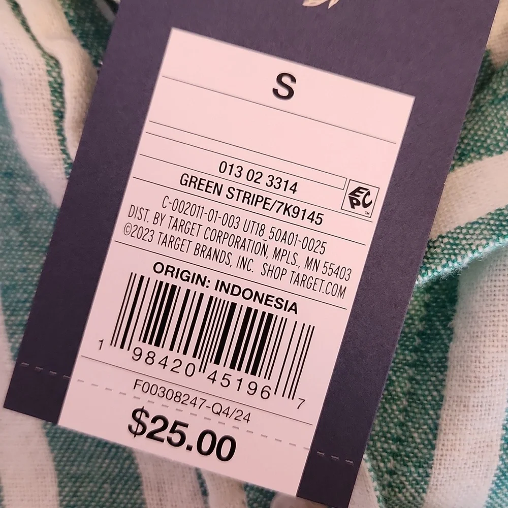 UNIVERSAL THREAD Linen Blend Women’s Green and White Striped Shirt, size S - Picture 7 of 12